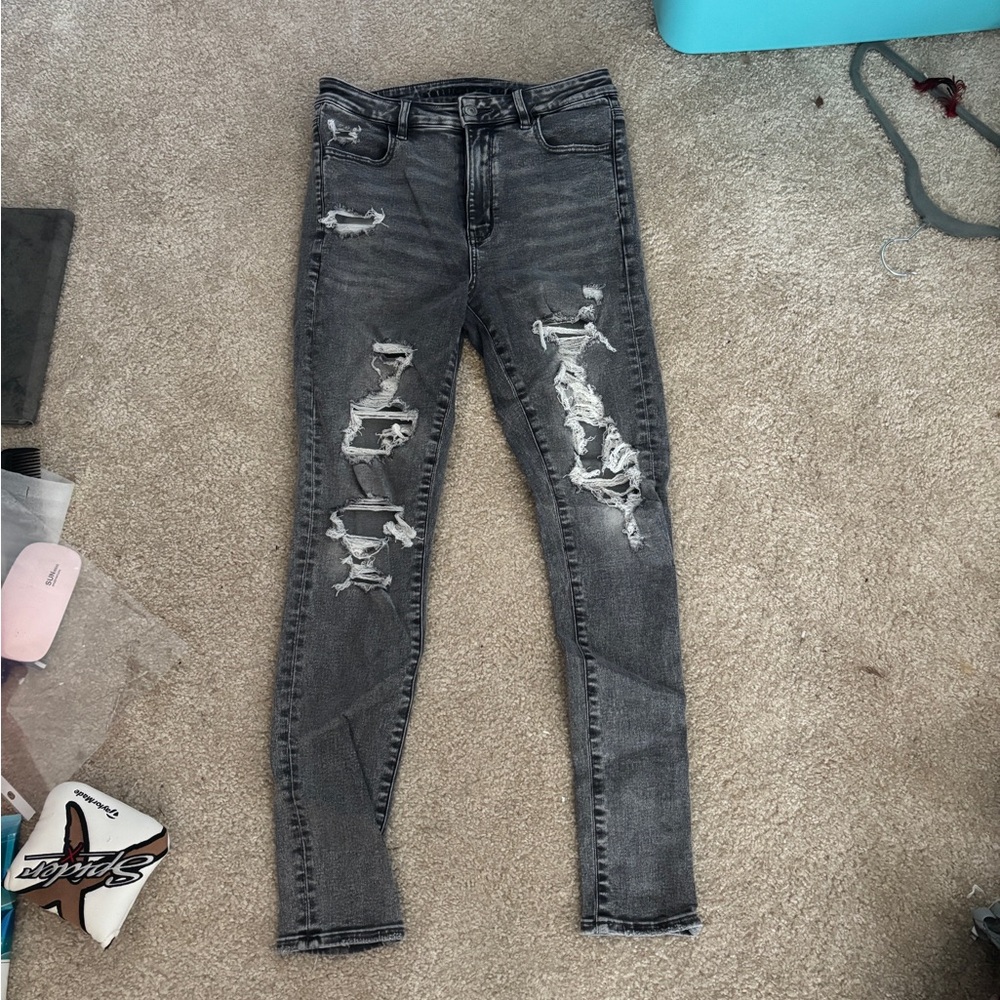 American Eagle Outfitters High Rise Gray Distressed Jeans